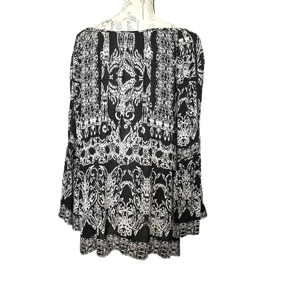 Soft Surroundings Ikat Gauze Bell Sleeve Tunic Top Size Large Boho Sequin - Picture 2 of 6